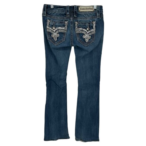 VTG y2k Women's Low Rise Rock Revival Medium Wash Blue Denim Betty Bootcut Jeans - Picture 6 of 9